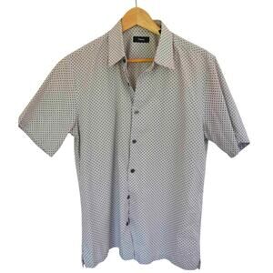 Theory Mens Short Sleeve Cotton Printed Button Down Shirt Size Medium